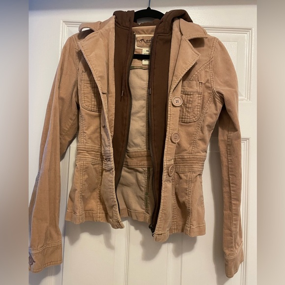 Nori Jackets & Blazers - Beige and brown corduroy jacket with attached hoodie
